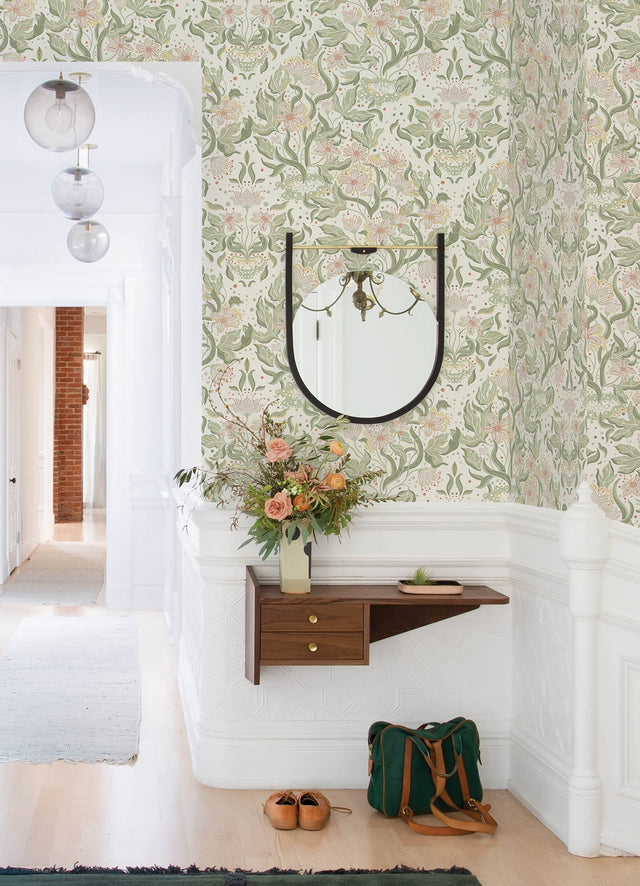 Lisa Olive Floral Damask Wallpaper with Whimsical Botanical Motif - A-Street Prints 4143-22017