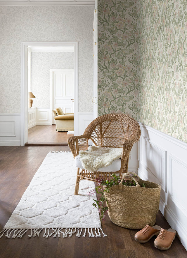 Lisa Olive Floral Damask Wallpaper with Whimsical Botanical Motif - A-Street Prints 4143-22017