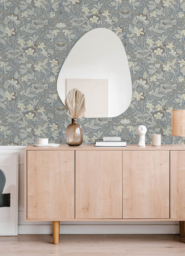 Lisa Stone Floral Damask Wallpaper with Whimsical Botanical Pattern - A-Street Prints 4143-22018