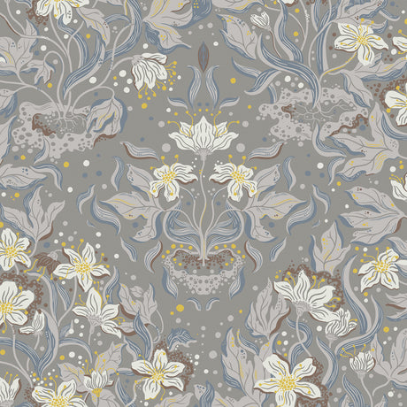 Lisa Stone Floral Damask Wallpaper by A-Street Prints MD22018 - Grey botanical illustrative lily damask pattern
