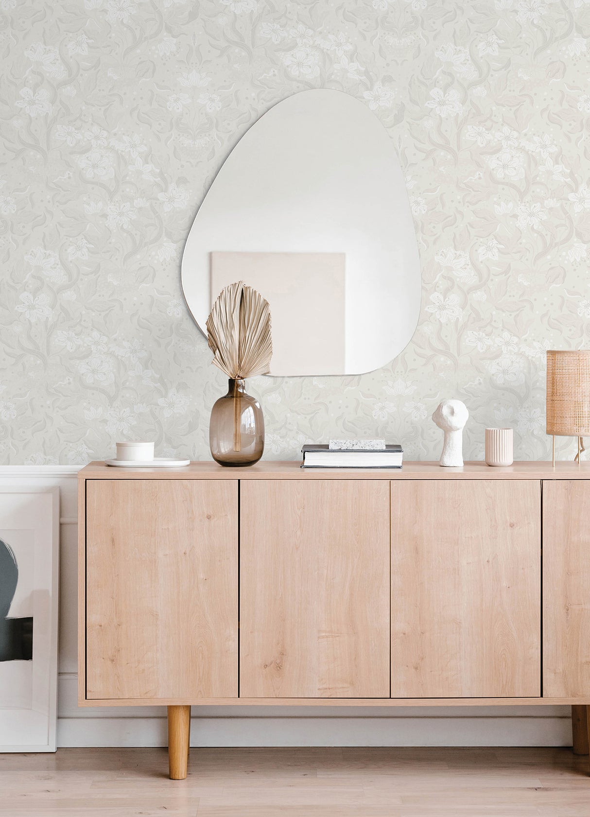 Lisa Grey by A-Street Prints Whimsical Scandinavian Botanical Floral Damask Non Woven Unpasted Washable Strippable Wallpaper - MD22019