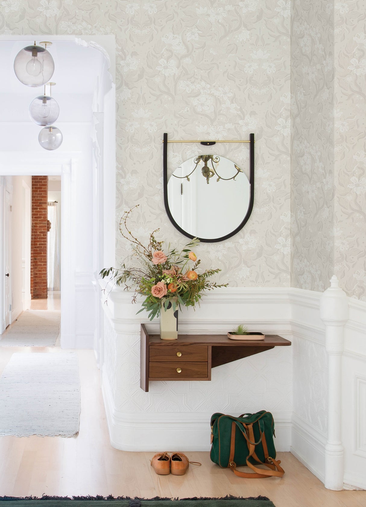 Lisa Grey by A-Street Prints Whimsical Scandinavian Botanical Floral Damask Non Woven Unpasted Washable Strippable Wallpaper - MD22019