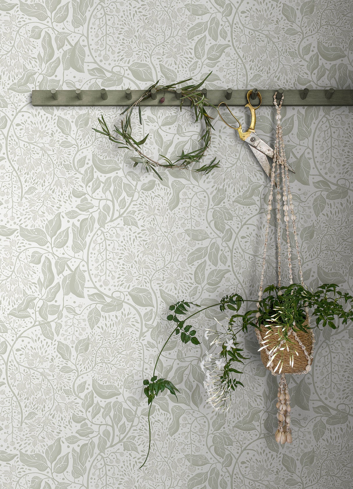 Turi Sage Twining Vines Unpasted Non Woven Wallpaper by A-Street Prints Botanica Farmhouse Botanical Collection Sage Green - MD22020