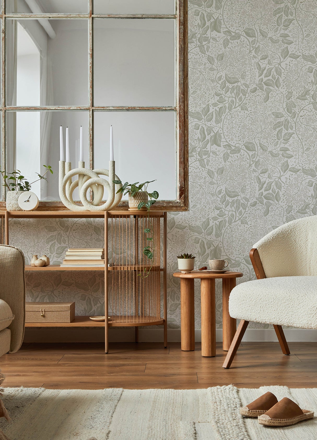 Turi Sage Twining Vines Unpasted Non Woven Wallpaper by A-Street Prints Botanica Farmhouse Botanical Collection Sage Green - MD22020
