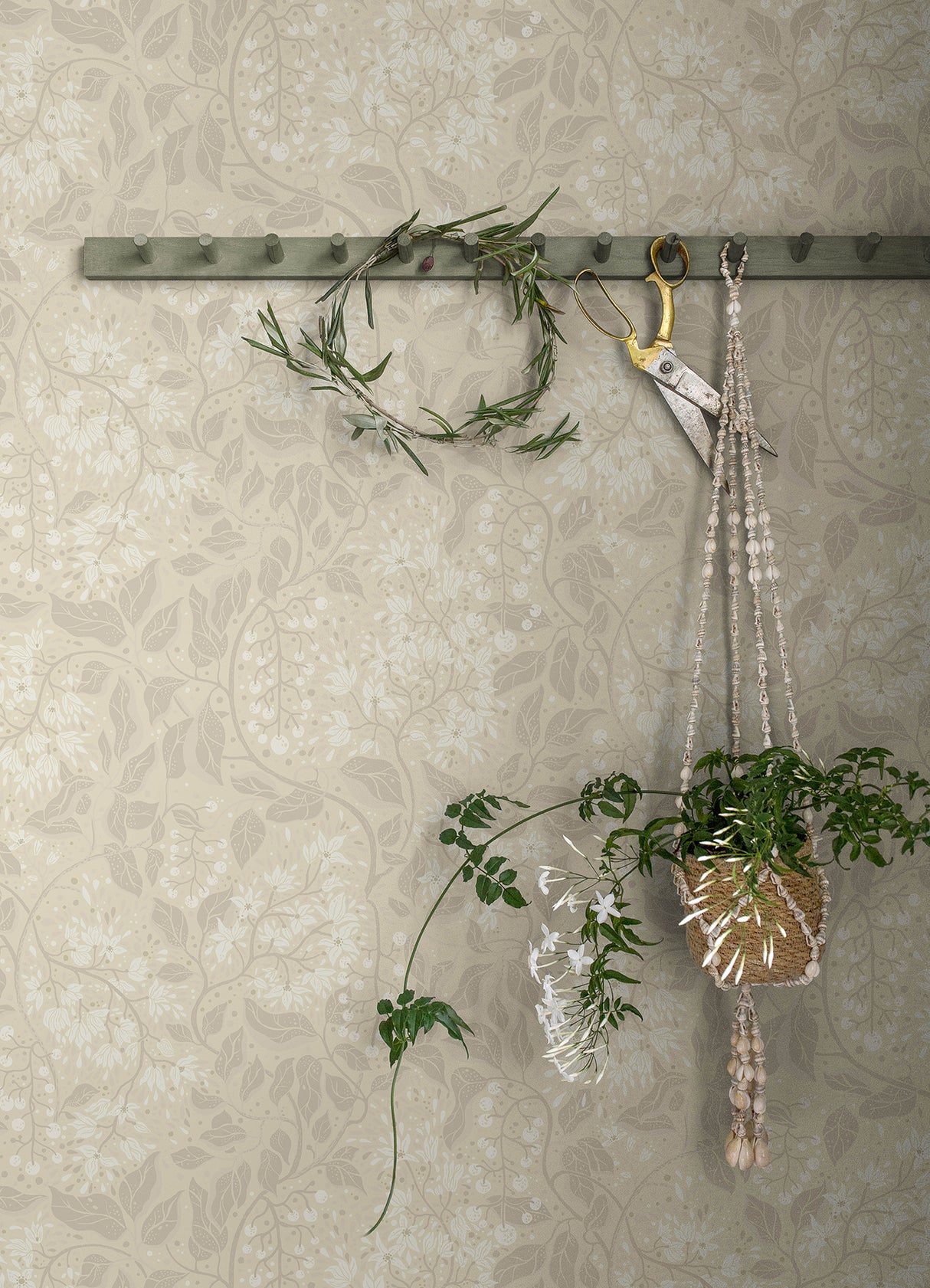 Turi Wheat Twining Vines Wallpaper by A-Street Prints Botanica Collection Botanical Farmhouse Non Woven Unpasted Sidewall - MD22022