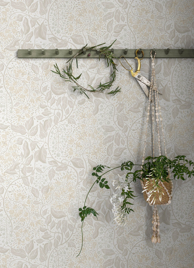 Turi Khaki Twining Vines Wallpaper with Botanical Farmhouse Motif - A-Street Prints 4143-22023