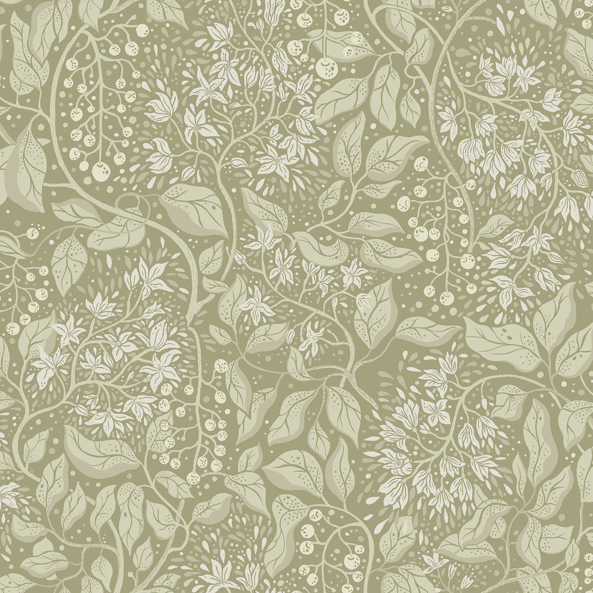 Turi Moss Twining Vines Wallpaper with Botanical Farmhouse Pattern - Brewster 4143-22024