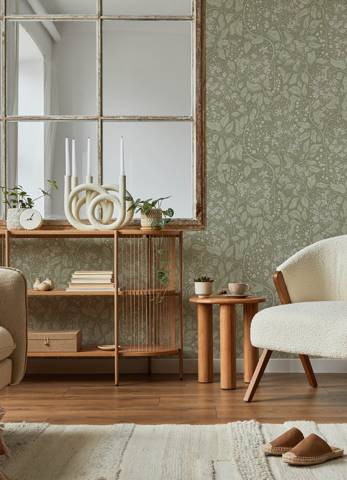 Turi Moss by A-Street Prints Twining Leafy Vines with Delicate Flowers and Berries Botanical Farmhouse Non Woven Wallpaper - MD22024