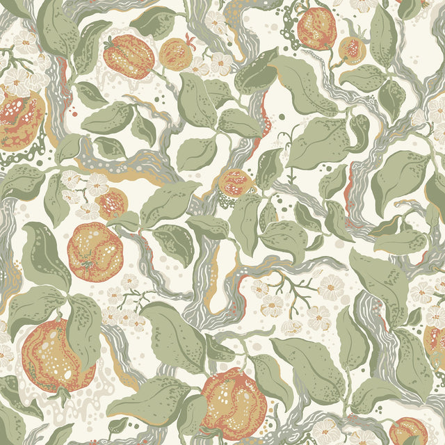 Kort Green Fruit and Floral Wallpaper with Scandinavian Botanical Pattern - Brewster 4143-22026