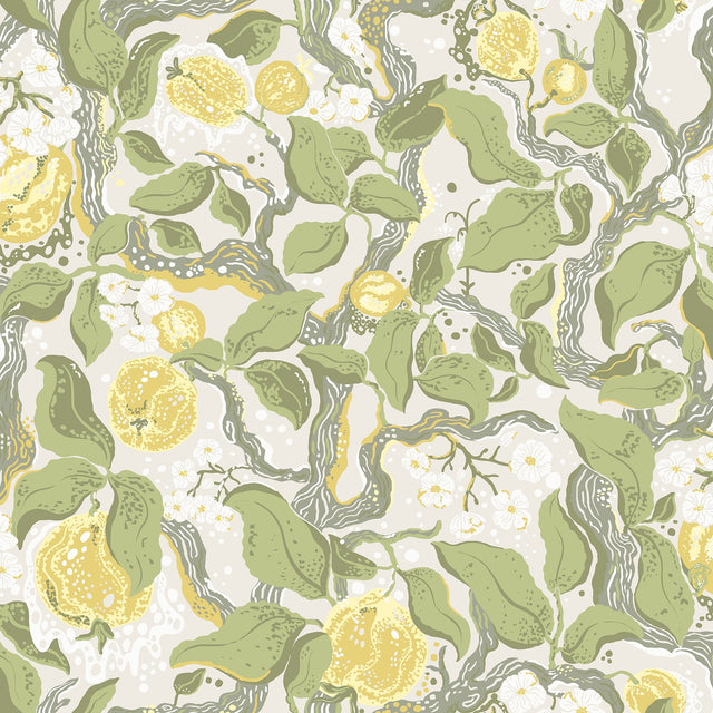 Kort Yellow Fruit and Floral Wallpaper with Scandinavian Botanical Pattern - A-Street Prints 4143-22027