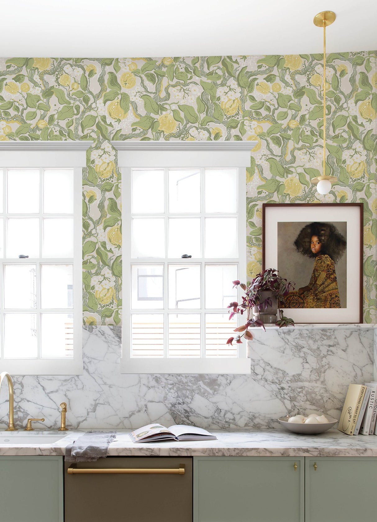 Kort Yellow Fruit and Floral Wallpaper with Scandinavian Botanical Pattern - A-Street Prints 4143-22027