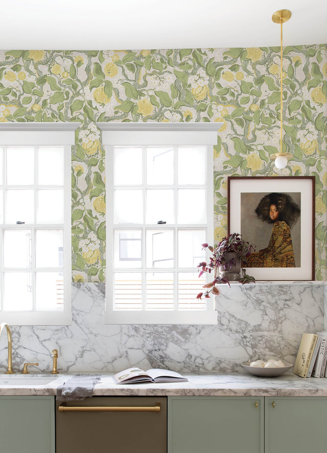 Kort Yellow Fruit and Floral Wallpaper with Scandinavian Botanical Pattern - A-Street Prints 4143-22027