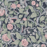 Kort Dark Blue Fruit and Floral Wallpaper with Botanical Scandinavian Motif - Brewster 4143-22028