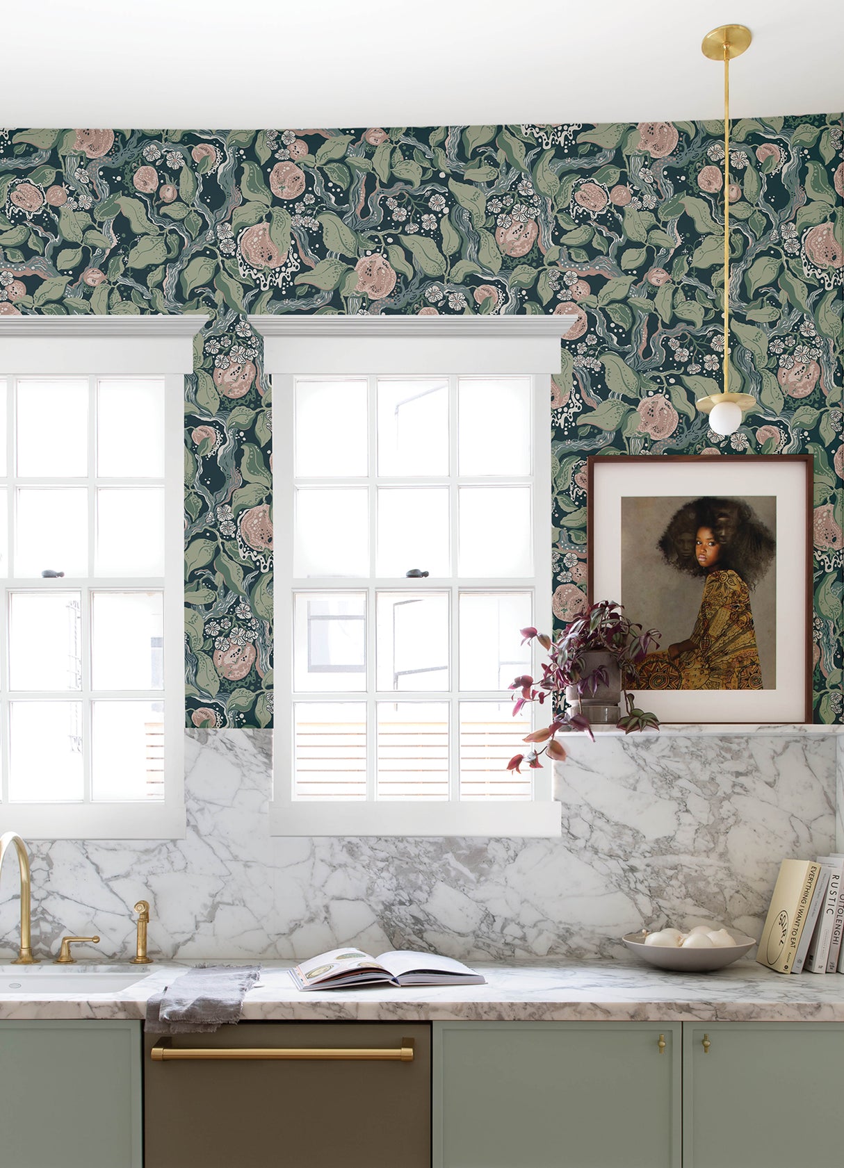 Kort Dark Blue Fruit and Floral Wallpaper by A-Street Prints Botanical Scandinavian Whimsical Non Woven Unpasted Sidewall MD22028