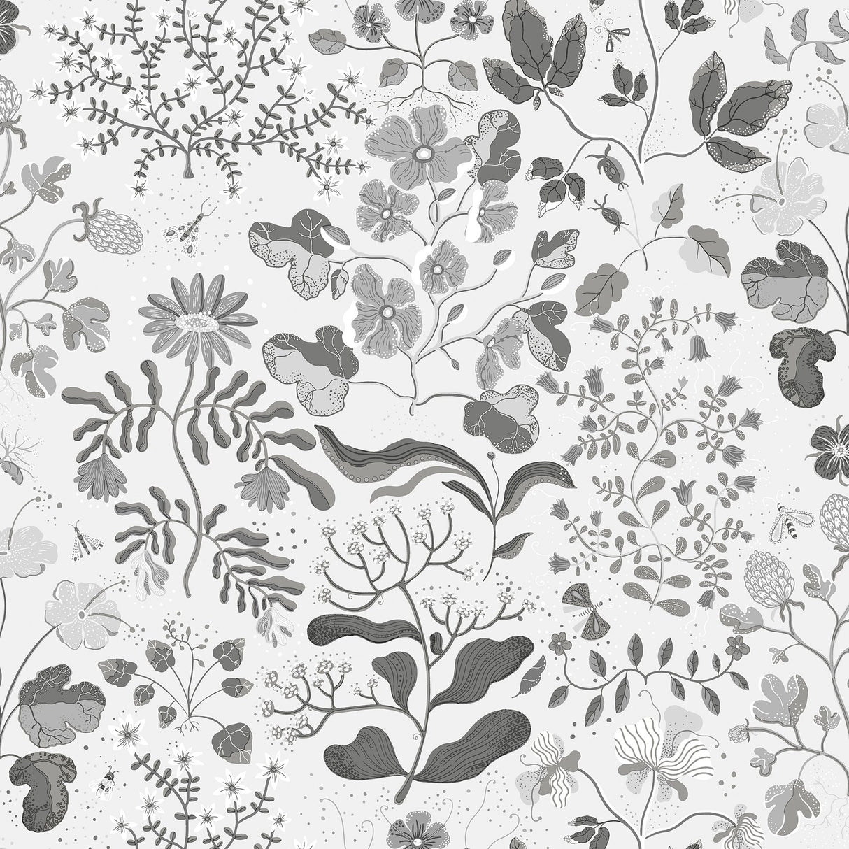 Groh Grey Floral Wallpaper with Scandinavian Botanical Motif, Whimsical Non Woven Unpasted - A-Street Prints 4143-22029