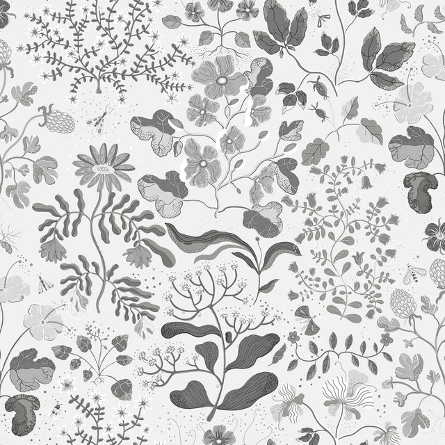Groh Grey Floral Wallpaper with Scandinavian Botanical Motif, Whimsical Non Woven Unpasted - A-Street Prints 4143-22029
