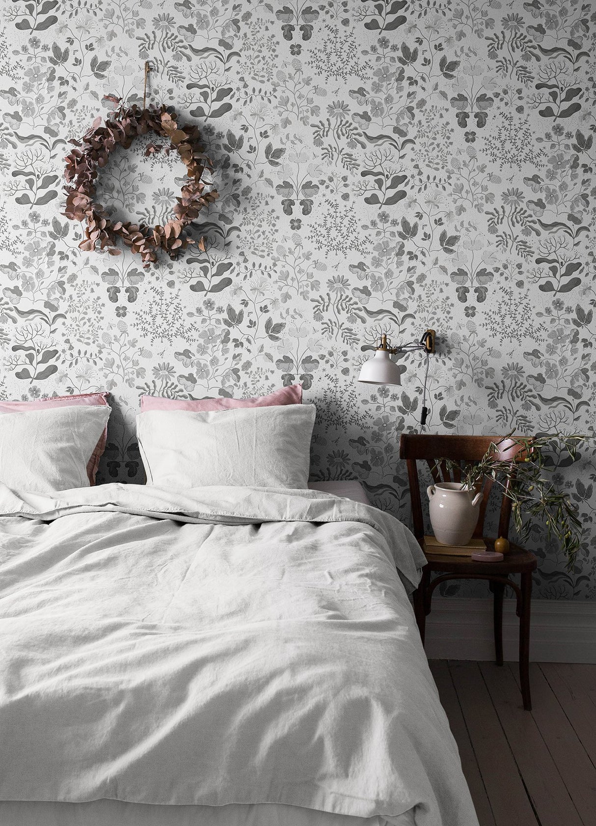 Groh Grey Floral Wallpaper with Scandinavian Botanical Motif, Whimsical Non Woven Unpasted - A-Street Prints 4143-22029