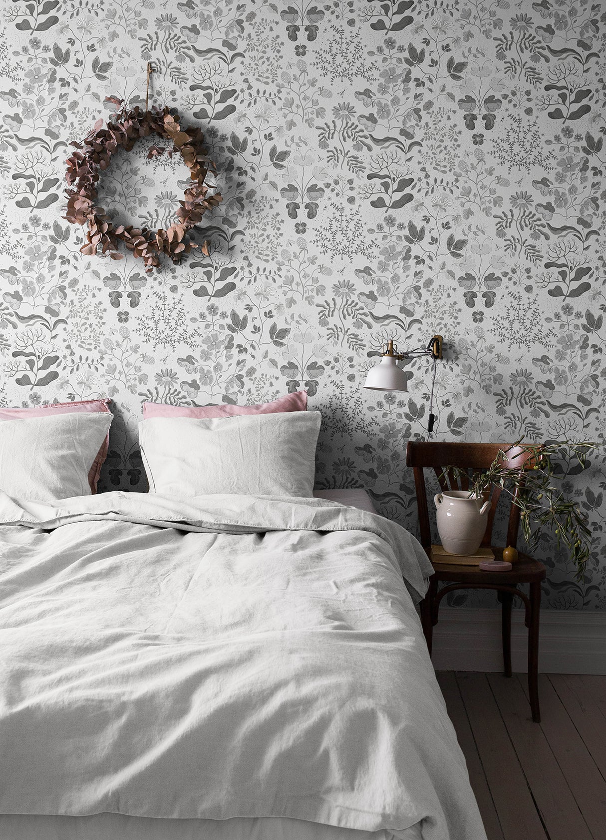 Groh Grey Floral by A-Street Prints Whimsical Scandinavian-Inspired Botanical Wildflower Non Woven Unpasted Wallpaper Roll - MD22029