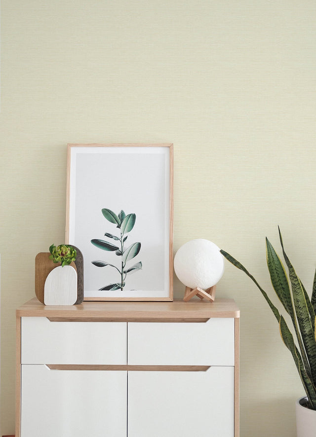 Agave Yellow Faux Grasscloth Wallpaper with Raised Ink Textured Graphics - A-Street Prints 4143-24280