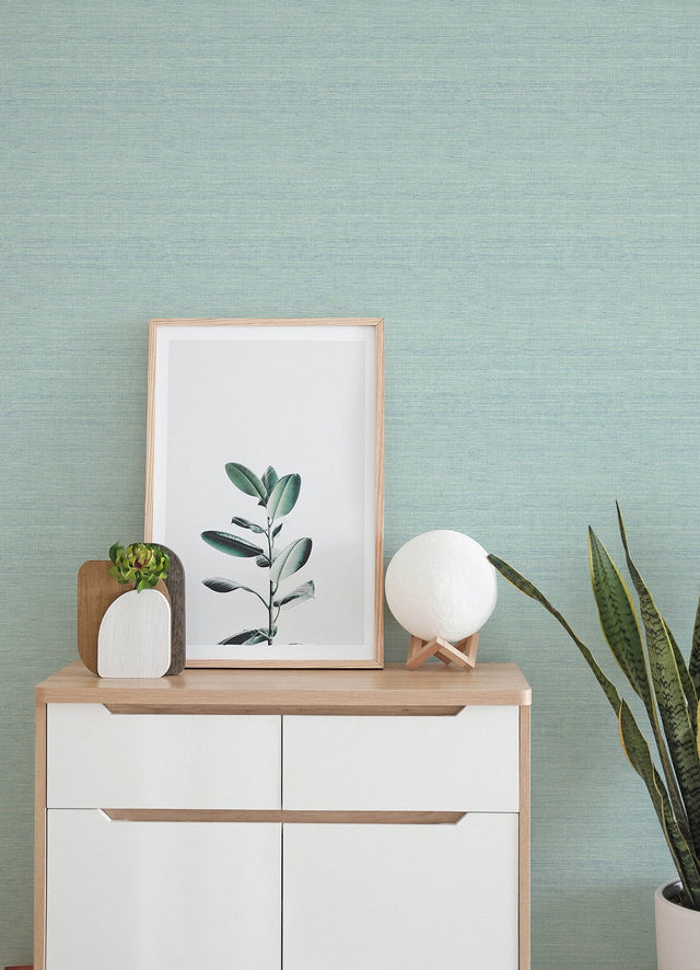 Agave Aqua Faux Grasscloth Wallpaper with Raised Ink Texture - A-Street Prints 4143-24282