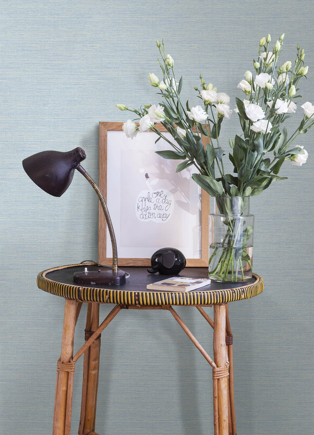 Agave Blue Faux Grasscloth Wallpaper with Raised Ink Texture - A-Street Prints 4143-24283