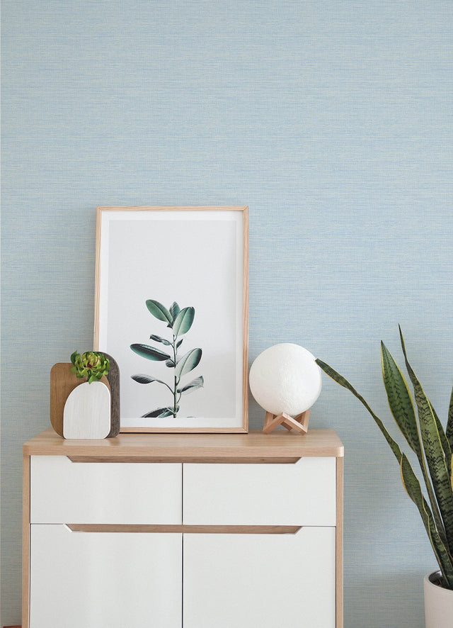 Agave Blue Faux Grasscloth Wallpaper with Raised Ink Texture - A-Street Prints 4143-24283