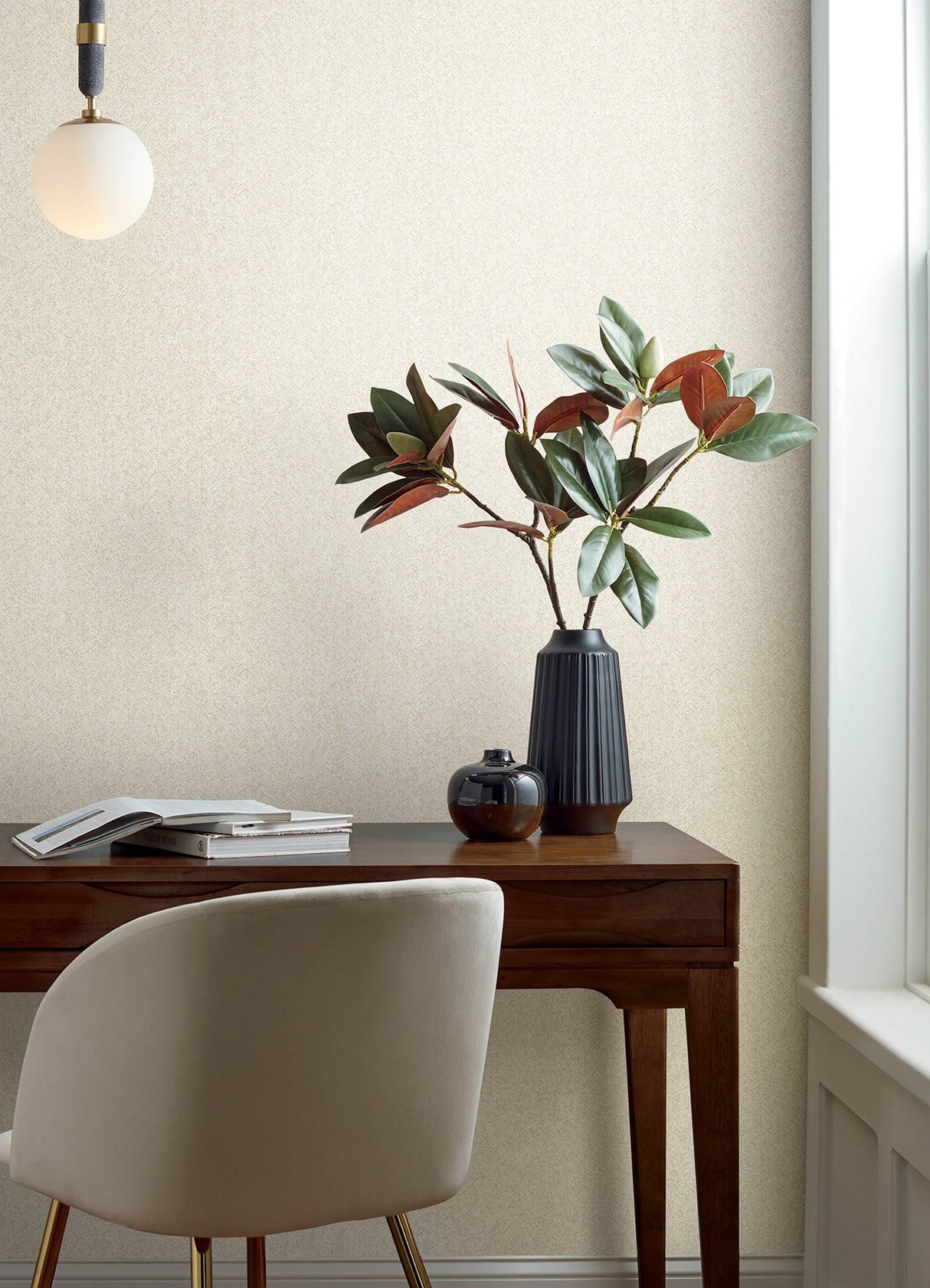 Ashbee Taupe Faux Fabric Wallpaper with Chevron Herringbone Texture - A-Street Prints 4143-26161