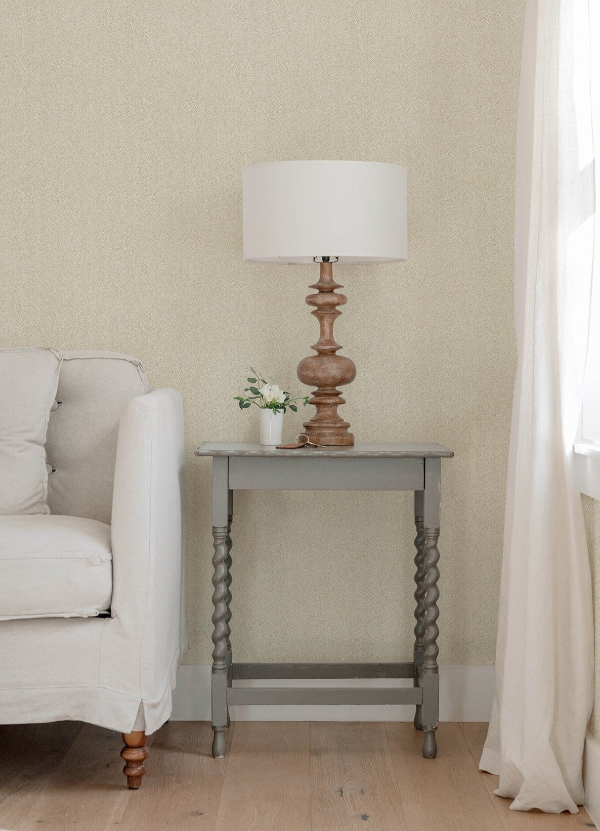 Ashbee Taupe Faux Fabric Wallpaper with Chevron Herringbone Texture - A-Street Prints 4143-26161