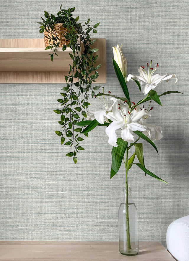 Exhale Seafoam Faux Grasscloth Texture Wallpaper with Raised Ink - A-Street Prints 4143-26461