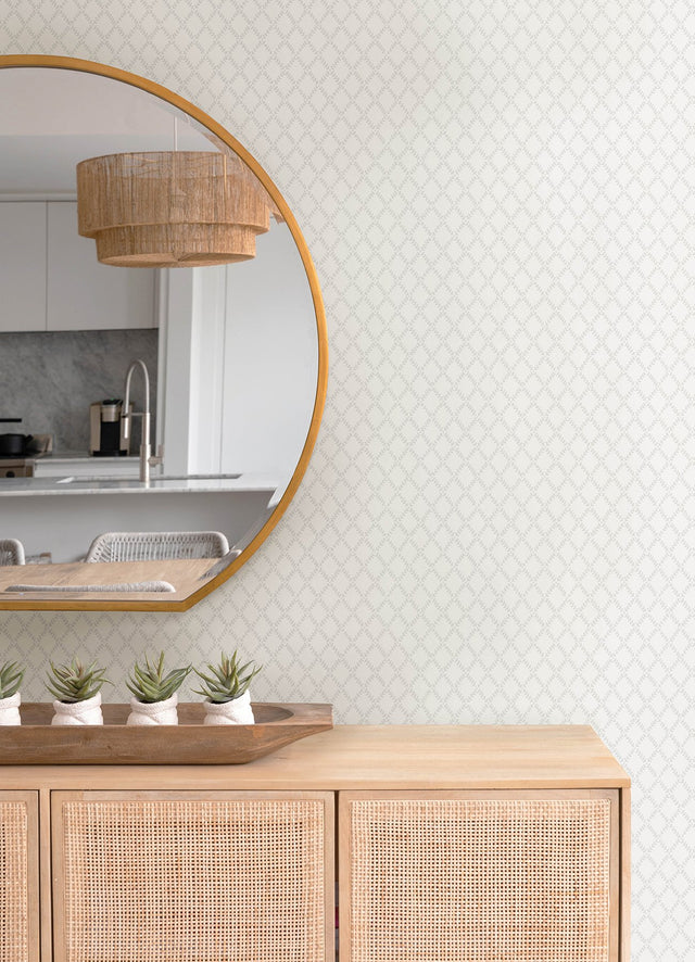 Trevor White Leaf Trellis Wallpaper with Botanical Trellis & Lattice Pattern  A-Street Prints 4143-34001