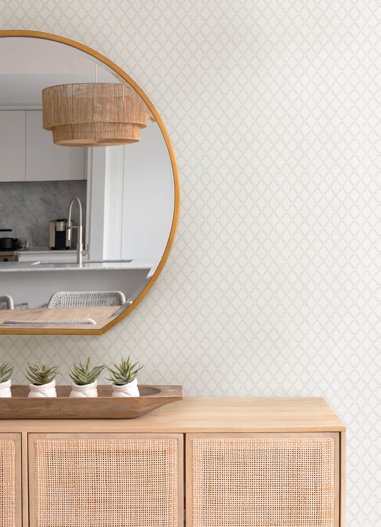 Trevor White Leaf Trellis Wallpaper in White by A-Street Prints Botanical Farmhouse Non Woven Unpasted Strippable Sidewall Roll - MD34001