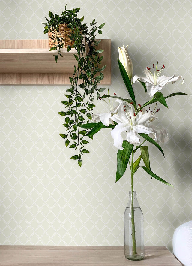 Trevor Khaki Leaf Trellis Wallpaper with Botanical Trellis & Lattice Motif - A-Street Prints 4143-34002