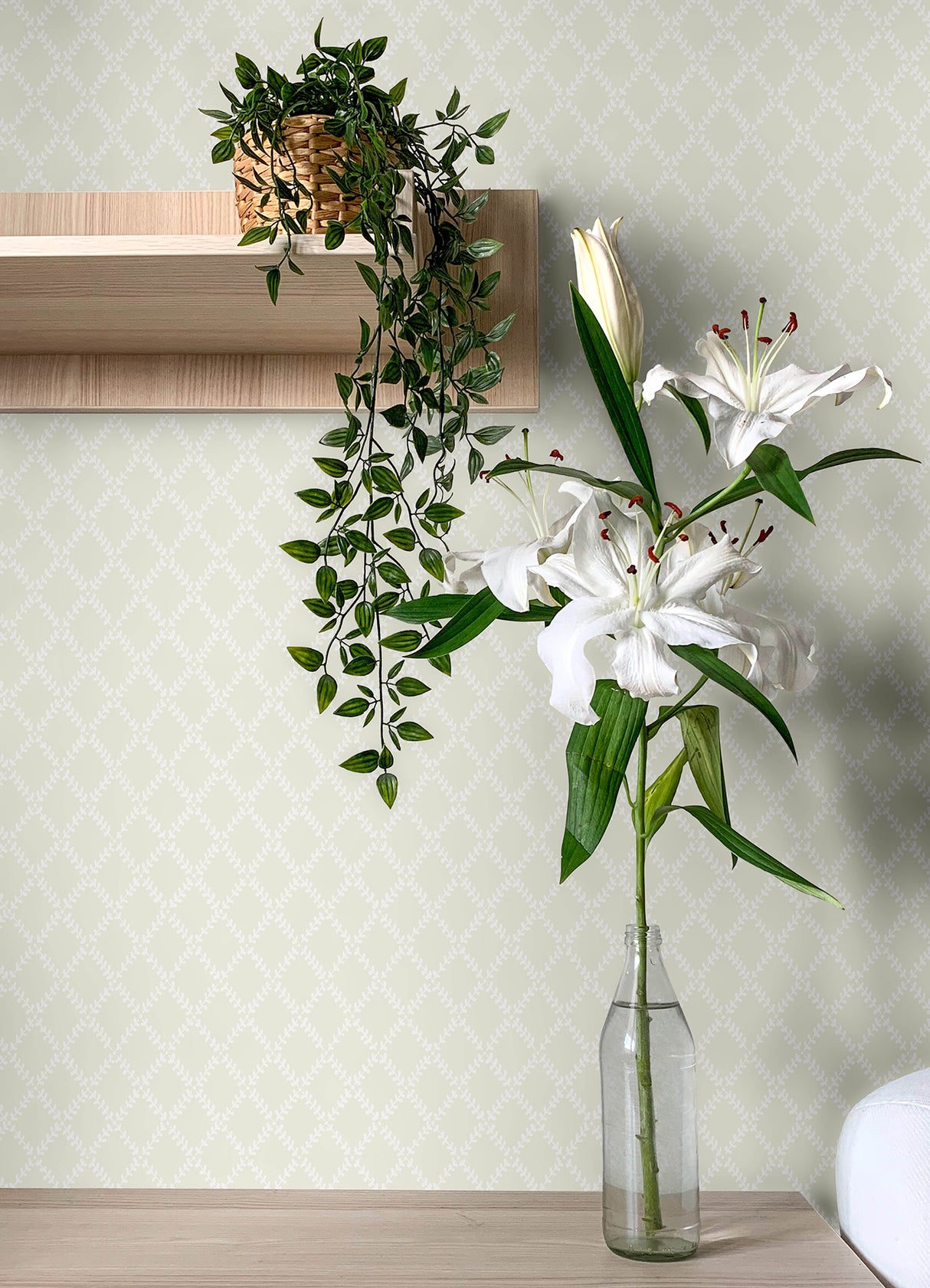 Trevor Khaki Leaf Trellis Wallpaper by A-Street Prints - Farmhouse Botanical Non Woven Unpasted Wallpaper 20.9-in x 33-ft - MD34002