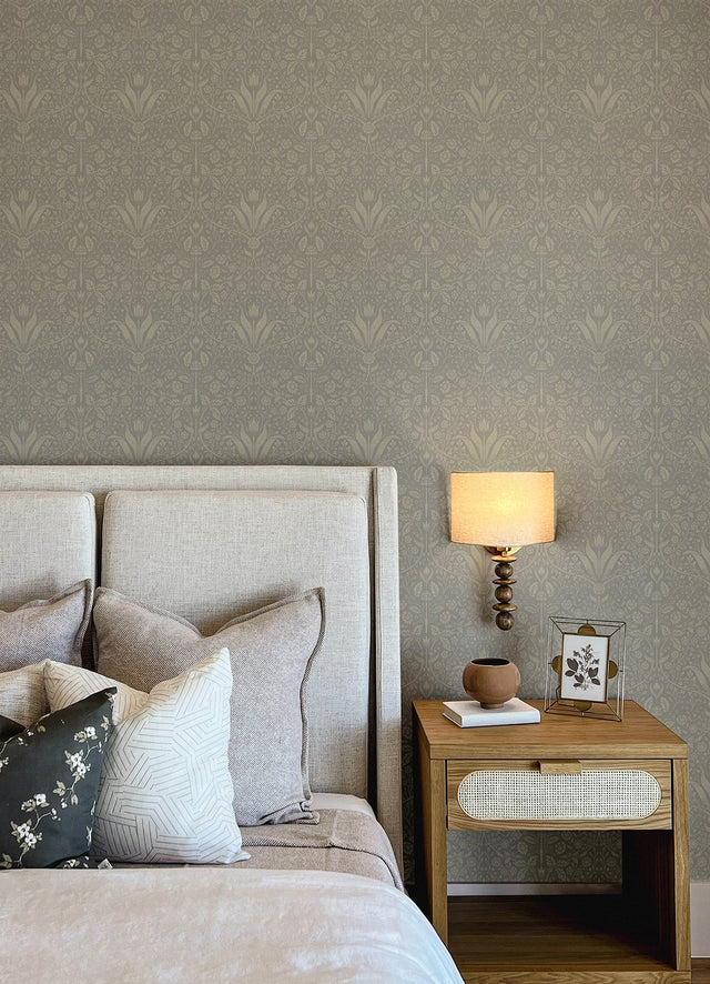 Mara Grey Tulip Ogee Wallpaper with Botanical Scandinavian Motif - A-Street Prints 4143-34008