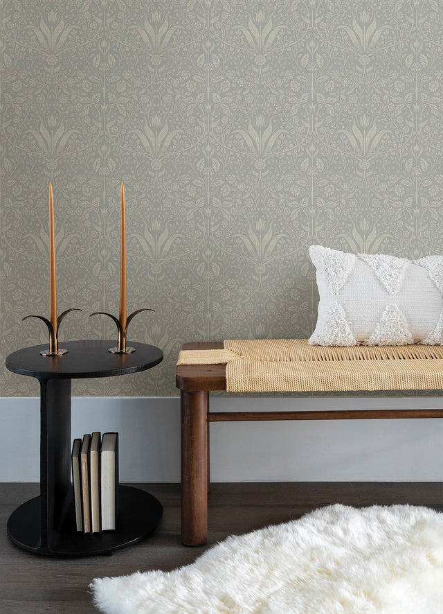 Mara Grey Tulip Ogee Wallpaper with Botanical Scandinavian Motif - A-Street Prints 4143-34008