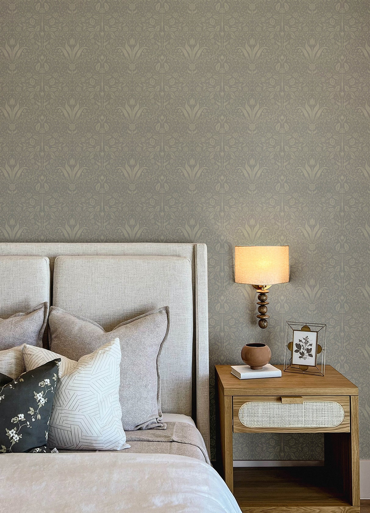 Mara Grey Tulip Ogee Scandinavian Botanical Non-Woven Unpasted Washable Strippable Wallpaper by A-Street Prints Botanica - MD34008