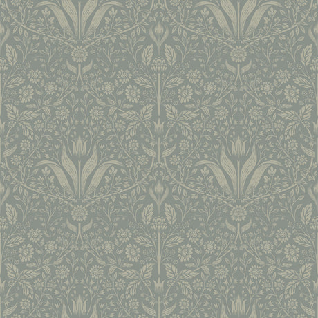 Mara Green Tulip Ogee Wallpaper by A-Street Prints featuring sage botanical floral tulip and daisy pattern on a rich green background