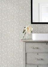 Lindlöv Leafy Vines Light Grey Scandinavian Botanical Unpasted Non Woven Wallpaper by A-Street Prints Botanica Collection - MD34017