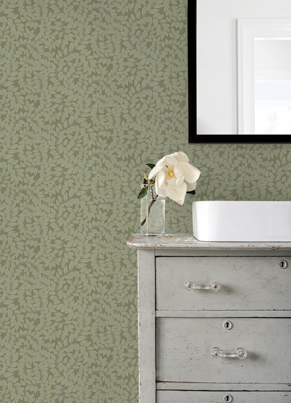 Lindlöv Moss by A-Street Prints Scandinavian Botanical Leafy Climbing Vines Non Woven Unpasted Wallpaper Roll, 20.9 in Wide by 33 ft Long - MD34020