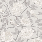 Bernadina Grey Rosebush Wallpaper with Botanical Floral and Sparrow Motif - A-Street Prints 4143-34021