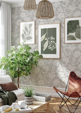 Bernadina Grey Rosebush Wallpaper with Botanical Floral and Sparrow Motif - A-Street Prints 4143-34021