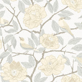 Bernadina Light Yellow Rosebush Wallpaper with Botanical Flower and Sparrow Motif - A-Street Prints 4143-34022