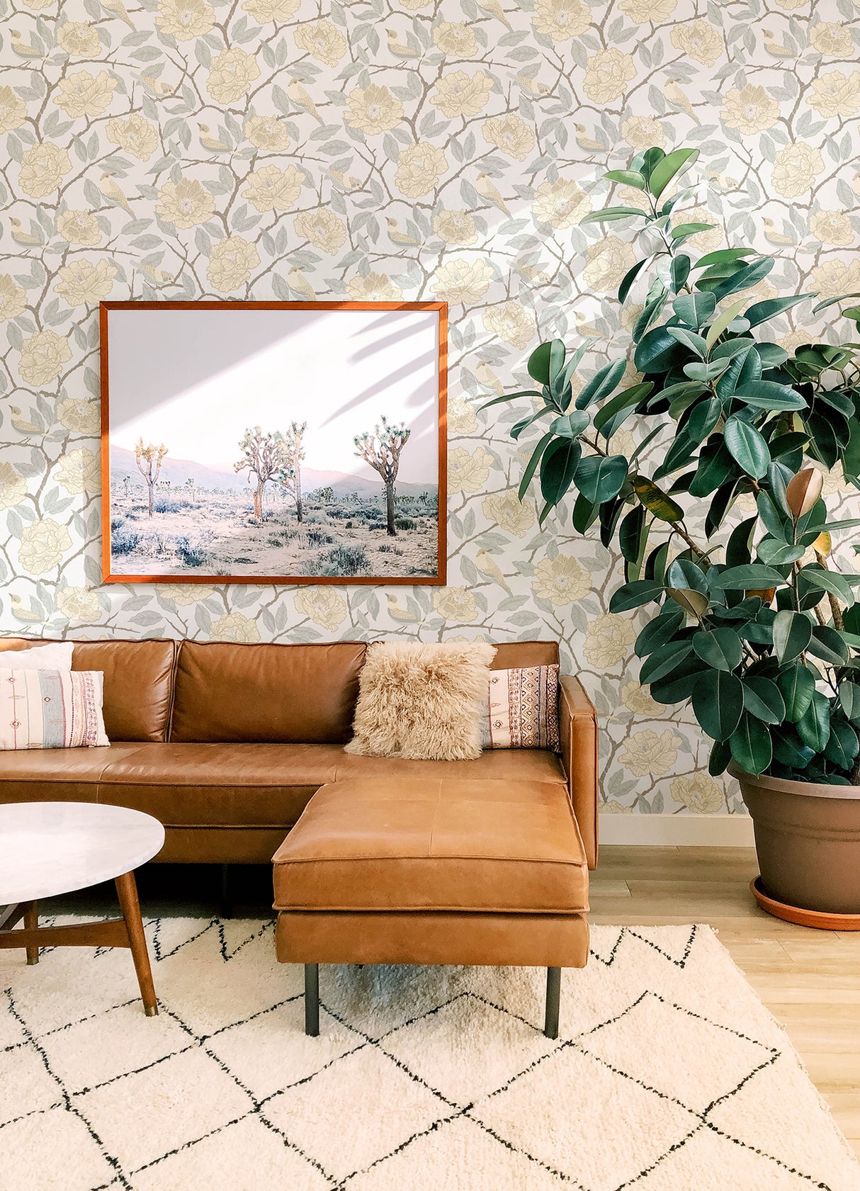 Bernadina Light Yellow Rosebush Wallpaper by A-Street Prints Bohemian Botanical Floral Sparrow Non-Woven Unpasted Sidewall Roll - MD34022