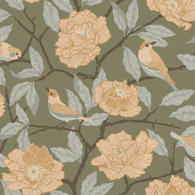Bernadina Moss Rosebush Wallpaper with Botanical Flowers & Bohemian Style - A-Street Prints 4143-34024