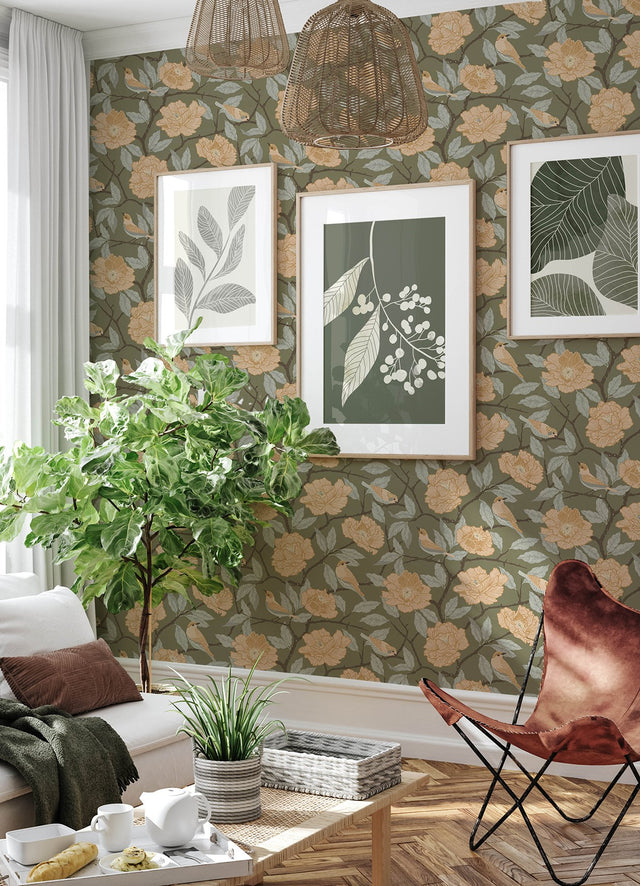 Bernadina Moss Rosebush Wallpaper with Botanical Flowers & Bohemian Style - A-Street Prints 4143-34024