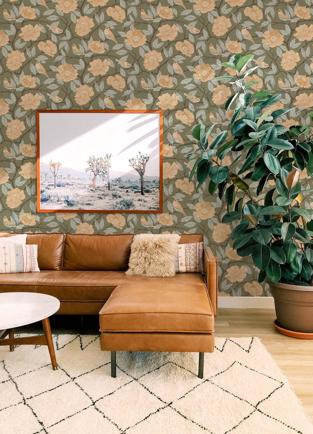 Bernadina Moss Rosebush Wallpaper with Botanical Flowers & Bohemian Style - A-Street Prints 4143-34024