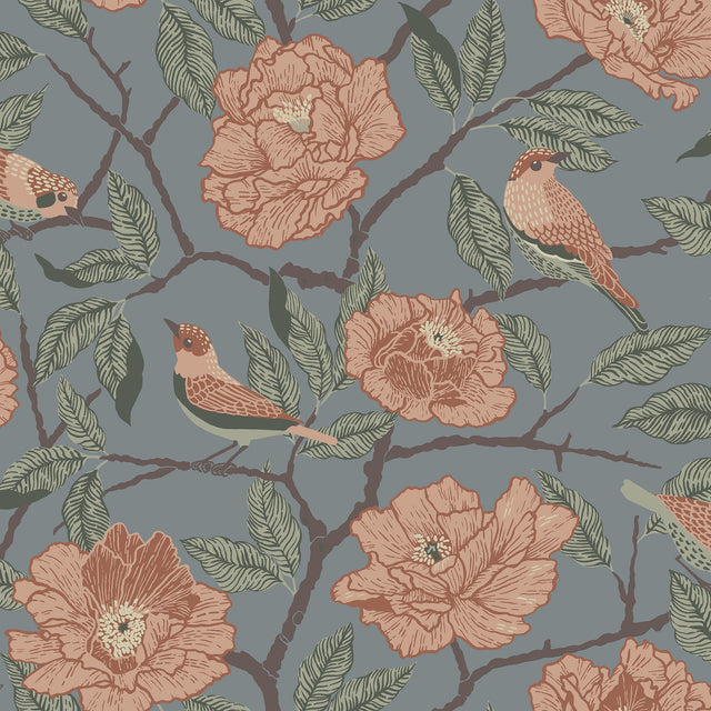 Bernadina Blue Rosebush Wallpaper with Botanical Floral and Bohemian Style - A-Street Prints 4143-34025