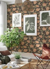 Bernadina Black Rosebush Wallpaper with Botanical Floral and Birds Bohemian Style - A-Street Prints 4143-34026