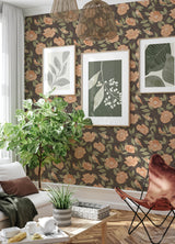 Bernadina Black by A-Street Prints Rosebush Botanical Bohemian Floral Bird Non Woven Unpasted Wallpaper Roll 57.5 Sq Ft - MD34026