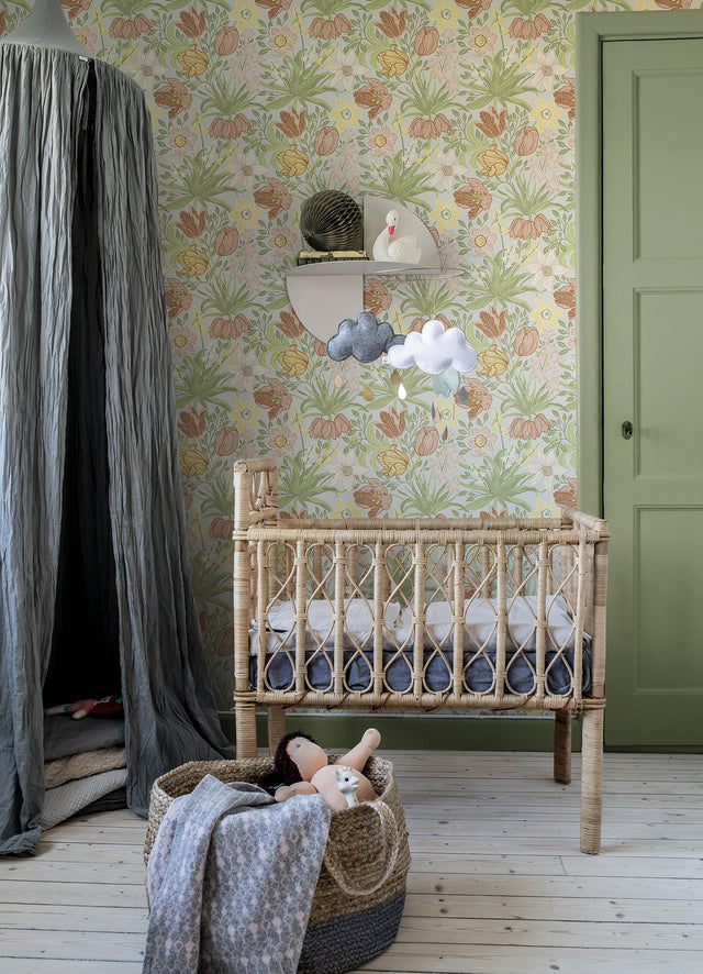 Cecilia Chartreuse Tulip and Daffodil Wallpaper with Botanical Whimsical Floral Pattern - A-Street Prints 4143-34028